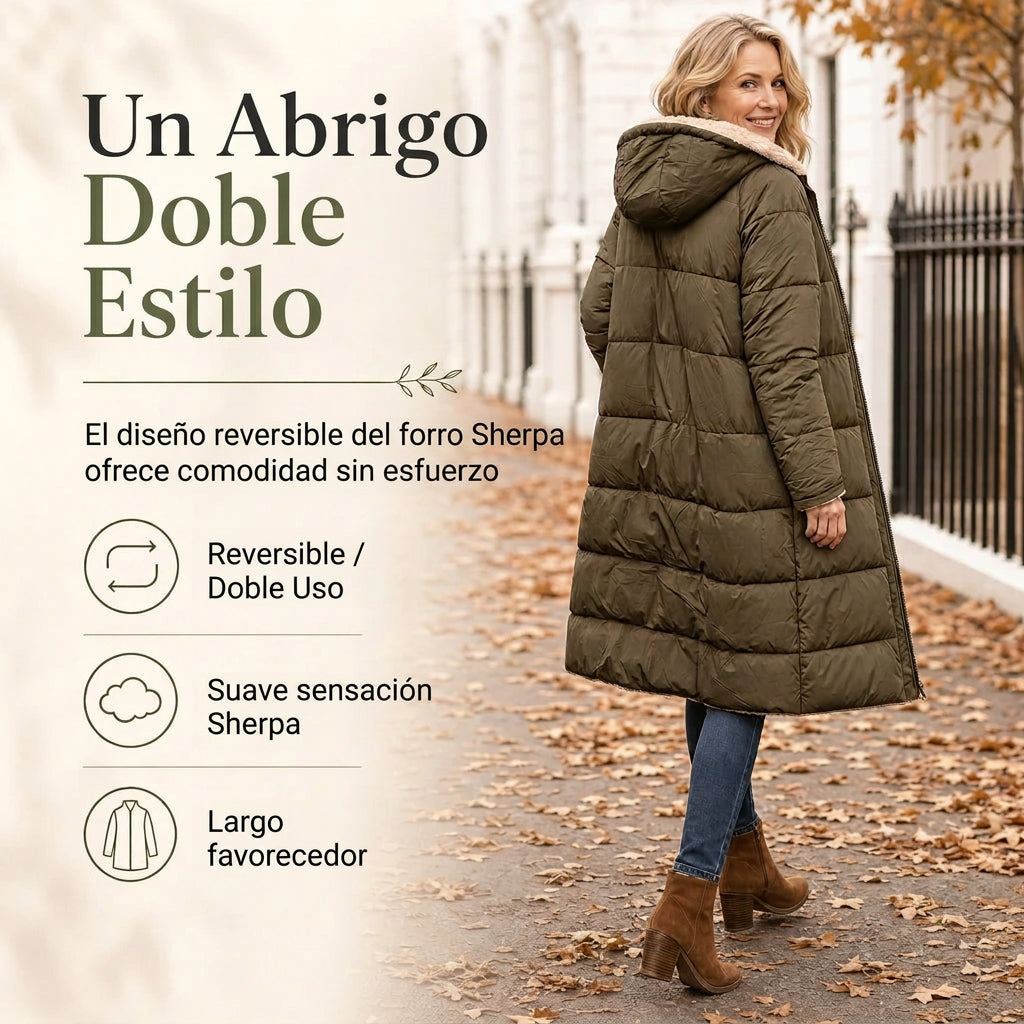 Andrea |  Abrigo acolchado reversible y entallado con capucha