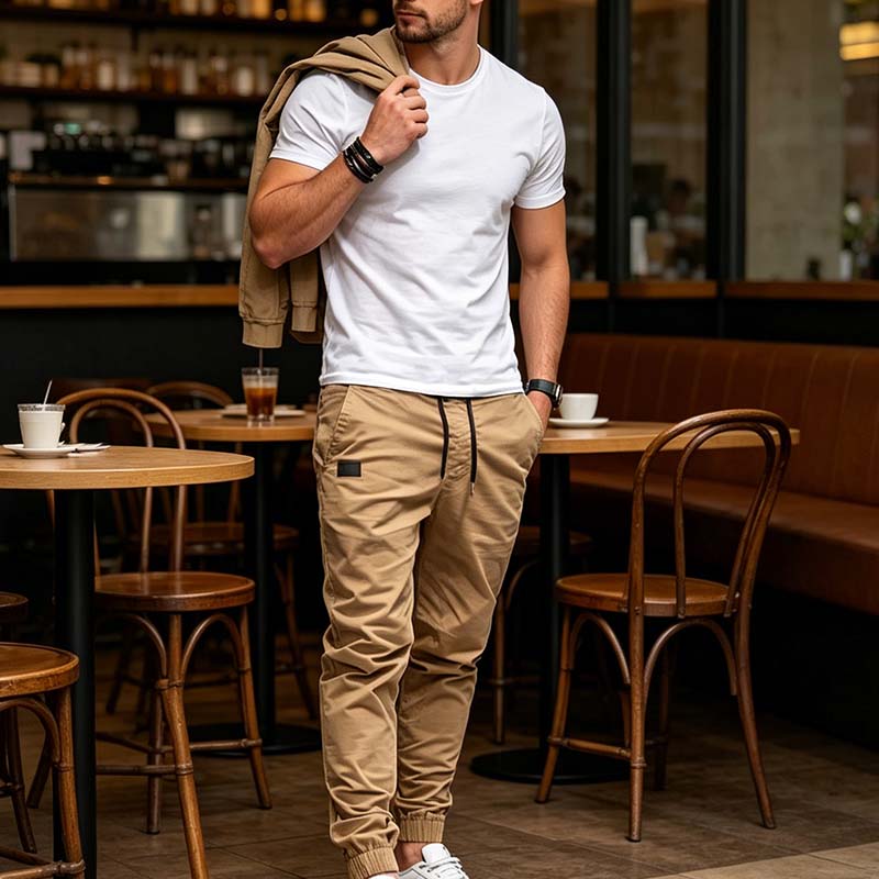 Pantalón jogger casual con cordón para hombre