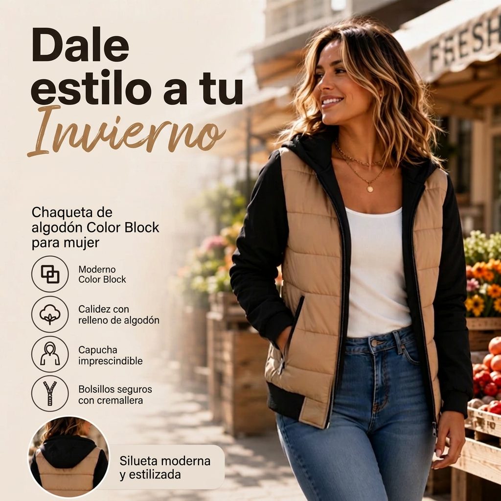 Chaqueta acolchada con capucha para mujer