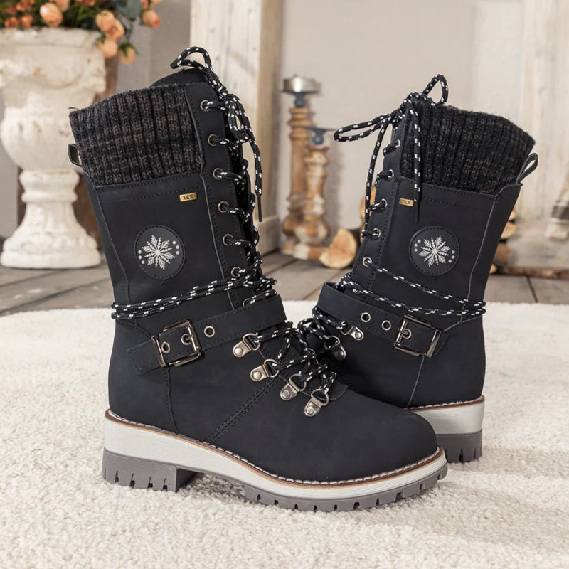 Detalle de las botas de nieve impermeables
