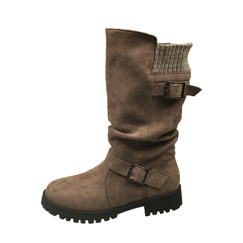 Botas de caña media holgadas para mujer — color caqui