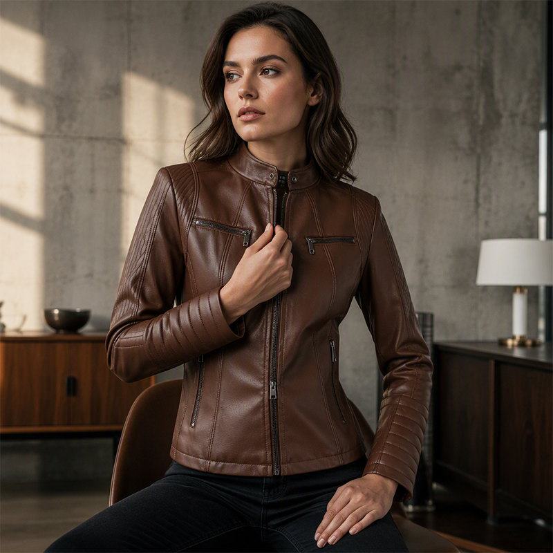 Chaqueta de cuero sintético para mujer, imagen 1