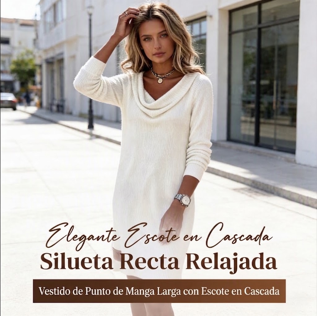 Karina | Vestido de punto de manga larga para mujer con escote tipo chal