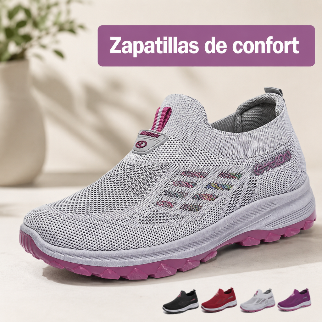Zapatillas de confort para mujer en color gris y rosa