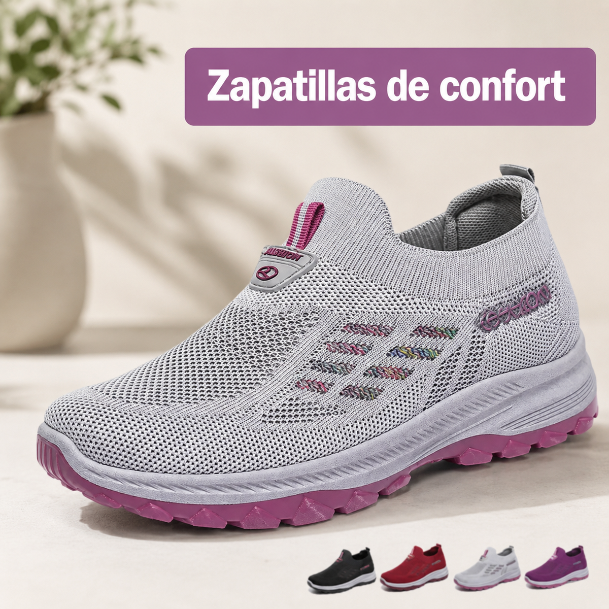 Zapatillas de confort para mujer en color gris y rosa